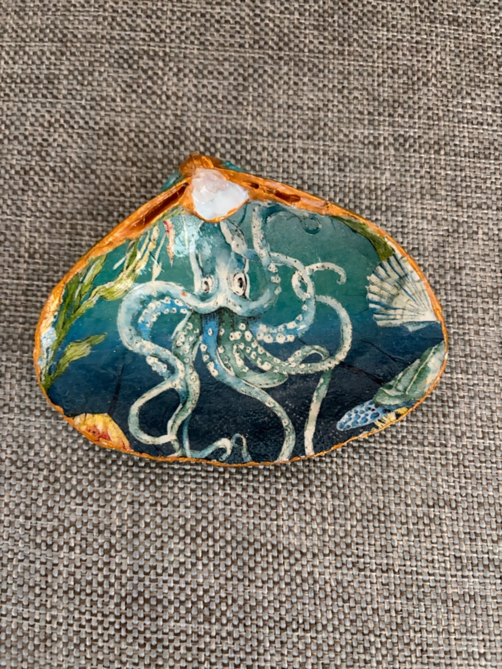 Decoupage Teal Octopus Shell Art - Decorative Home Accent